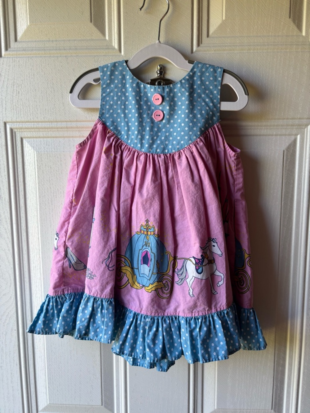 Eleanor Rose Pink & Blue Polka Dot Princess Carriage Dress